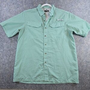 Habit Shirt Men's Medium Green & White Check Fishing Shirt Short Sleeve Vented